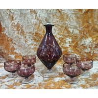 Графин и 6 рюмок марганцевый Горошек, Нёман. БССР