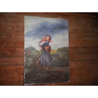 Картина с чердака Дети бегущие от грозы,холст/масло,Н/Х.С рубля.