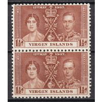 77.BrKS. Великобритания. Колонии.  Виргинские острова. Коронация Георга VI и Елизаветы. 1937 г. 1 1/2P. Mi.#70. Пара. MNH.