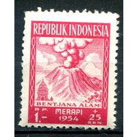 Индонезия - 1954г. - извержение вулкана, 1 R - 1 марка - MNH с пожелтевшим клеем и пузырьками [Mi 124]. #4-W2-125-A-2