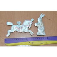 Две крупные и редкие- ёлочные игрушки из СССР. Картонаж- Лошадка и Заяц.  Распродажа коллекции!