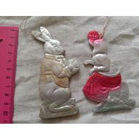 Две крупные и редкие- ёлочные игрушки из СССР. Заяц и Лисичка. Картонаж.  Распродажа коллекции!