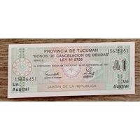 Werty71 Аргентина 1 аустраль 1991 UNС банкнота Провинция Тукуман