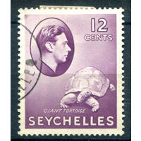 Британские колонии - Сейшелы - 1938/49г. - король Георг VI, ландшафты, черепаха, 12 с - 1 марка - гашёная [Mi 128]. #3-WB-88-A-1