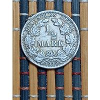 Германия 1/2 марки 1919  года . А . Серебро . С рубля .
