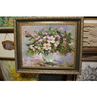 Авторская работа Валентина Семитко, "Букет" размер по подрамнику 40Х50, размер по раме 65Х53, холст, масло, подпись автора, оформлена в раму