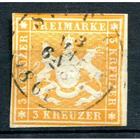 Королевство Вюртемберг - 1859/60г. - Герб Вюртемберга - 1 марка - гашёная [Mi 12]. #1-Wu-1-A-1