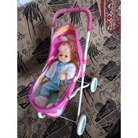 Кукла винтажная с коляской.