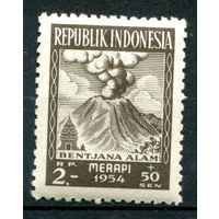 Индонезия - 1954г. - извержение вулкана, 2 R - 1 марка - MNH с пожелтевшим клеем и пузырьками [Mi 125]. #4-W2-125-A-2