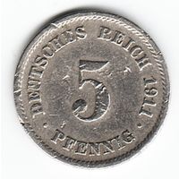 Германия 5 пфеннигов 1911 год FF _состояние VF
