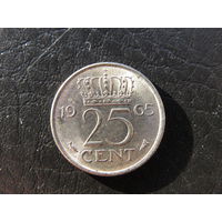 Нидерланды 25 центов, 1965. С 20 копеек. Распродажа коллекции. Смотрите другие лоты.