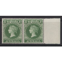 Австралия 1955 ** Queen Victoria, 100 лет первой марки в Южной Австралии, сцепка 2 марки с полем (Mi 258)