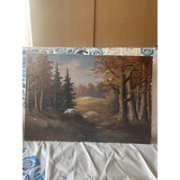 Картина холст масло лес осень подпись художника