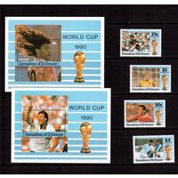 Сент-Винсент и Гренадины-1990(Мих.713-716,Бл.54-55) , ** , Спорт, Футбол, ЧМ-1990,