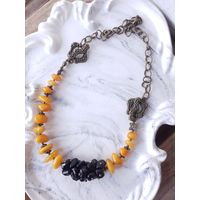 Бусы-трансформирующиеся в браслет из винтажного молочного янтаря и агата