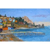 Картина маслом "Пирс. Гурзуф". Мастихин, холст на картоне 30х20 см