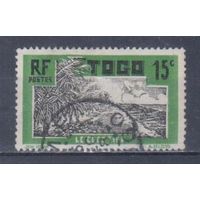 [927] Французские колонии. Того 1924. Плантация кокосовых пальм.15с. Гашеная марка.