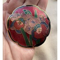 Брошь Цветы Нарциссы Клуазоне Англия 60-e