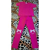 Легинсы малиновые б.у и кофта новая, р.110-116