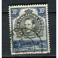 Британские колонии - Кения, Уганда, Таганьика - 1938/1954 - Король Георг VI и железнодорожный мост  30С - [Mi.62D] - 1 марка. Гашеная.  (Лот 18HB)-T4P48