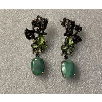 Серьги висюльки Изумруд природный Серебро 925 позолота Авторская работа