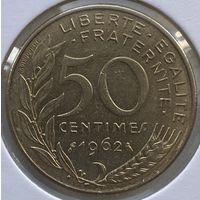 Франция 50 сантимов 1962 г. В холдере