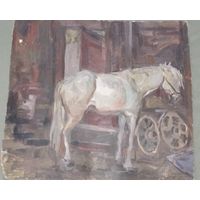 Картина лошадь авторская СССР масло дсп редкая 37 на 35 см пейзаж
