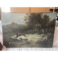 Картина хост масло охота старинная