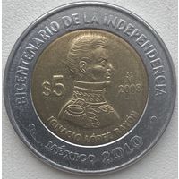 Мексика 5 песо 2008 г. Игнасио Лопес Район. Двухсотлетие независимости