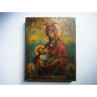 Старинная. Рукописная икона " МАТЕРЬ БОЖЬЯ МЛЕКОПИТАТЕЛЬНИЦА". Редкий сюжет!!! Кипарис 18см.х14см.