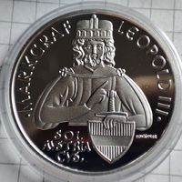 100 шилингов Австрия 1996 год. Леопольд 3.Вторая респубика .Серебро.900 пр.