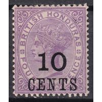 53.BrKCI. Великобритания. Колонии. Британский Гондурас. Стандарт. Виктория. Надпечатка нового номинала. 1888 г. 10C. Mi.#23.