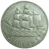 5 злотых 1936 Кораблик отличные