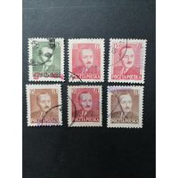 Польша 1950 Неполная серия марок с надпечаткой "GROSZY" 1950 года Mi.547-549,552-554 "Президент Болеслав Берут" (гашение без клея, следы наклеек) Mi.650-652,655-657 каталог 28.00 евро