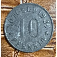 Монета 10 пфеннигов 1920 год. Ольпе. Веймарская республика