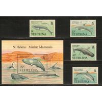 Святая Елена-1987(Мих.473-476,БЛ.8) , **   ,  Морская фауна, Киты, Дельфины (полная серия)