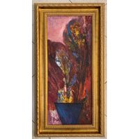 Акулов В.И. "На закате дня", 1997г. Оргалит, масло. Размер 37,5х72,5 см.