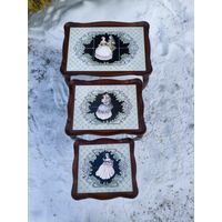 Набор Винтажных Столиков из Дерева с Плиткой / Комплект 3 в 1, Франция ХХ век.