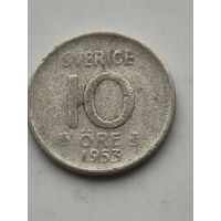 10 эре 1953 года Швеция. Серебро 400. Монета не чищена. 45226