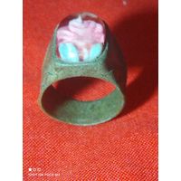 Кольцо,перстень, Зекпром?,латунь(бронза) оргстекло, Ручная работа