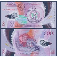 Вануату, 500 вату 2017 г., P-18(2) (полимер, меланезийский вождь, танцоры), UNC