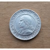 Сан-Марино, 5 лир 1936 г., серебро 0.835