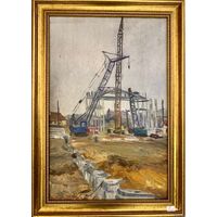 Плужник М.А;1962г;На стройке;32,5/49,5см;картон/масло