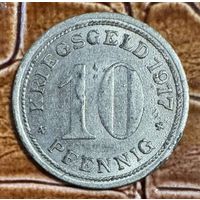 Монета 10 пфеннигов 1917 год. Ваттеншайд. Веймарская республика.