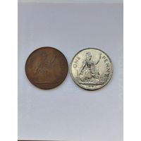 1 пенни Великобритания. 2 штуки одним лотом. Одна бракованная.
