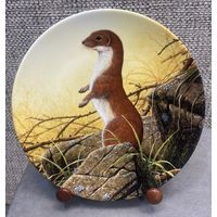 Декоративная настенная фарфоровая тарелка Royal Doulton Горностай начеку. Англия. 1990 год. 20.5 см