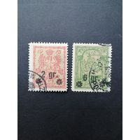 Польша 1916 Марки Mi.1-2 1915 года Варшавская городская почта с надпечатками "2 gr**и 6 gr**" выпуска февраль 1916 серии "Геральдические фигуры" (гашение с наклейками) Mi.9А-10В каталог 13.00 евро