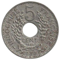 ИНДОКИТАЙСКИЙ СОЮЗ /ФРАНЦУЗСКИЙ ИНДОКИТАЙ/ 5 САНТИМОВ 1938.