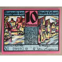 Германия, нотгельды, 10 пфеннигов 1921 год, Эрфурт (Erfurt), 344.6 (каталог FOX NOTES)