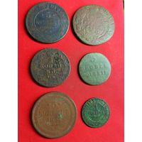 Монеты РИ - 6 шт. 5 копеек 1869 г, 1 копейка 1903 г. и др. С рубля, без м.ц. См. другие мои лоты.